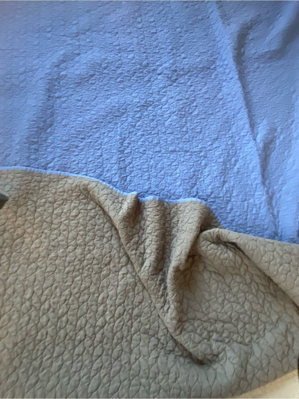 Light Blue and Tan Quilted Reversible Bedspread